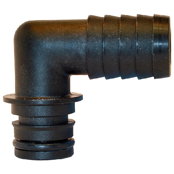 Jabsco slangestuds i 90° vinkel til pumper, set fra siden