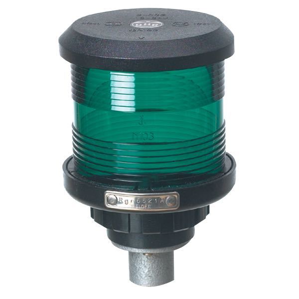 Grøn DHR lanterne 1/2" set fra siden, monteret på båd