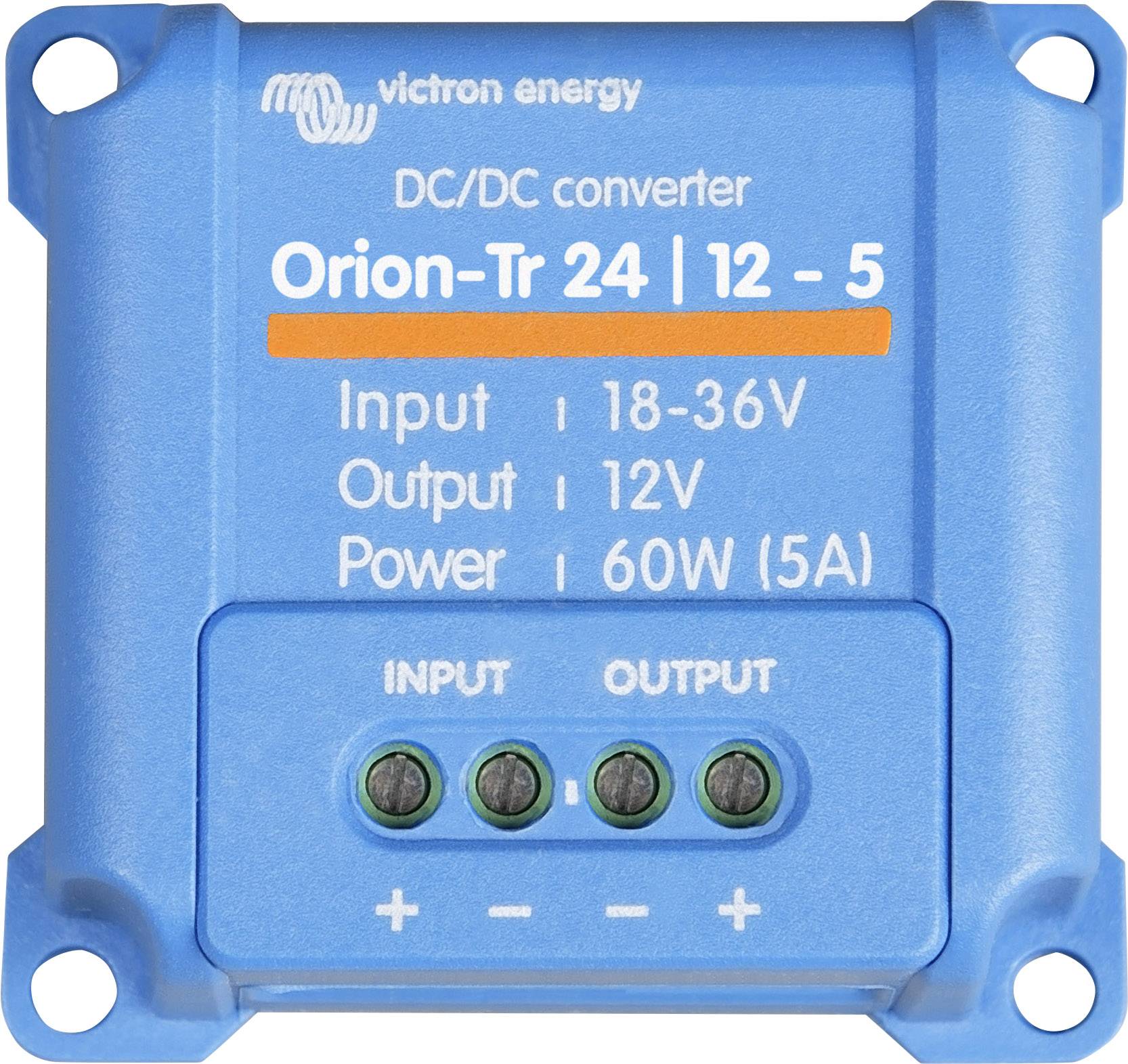 Victron Orion-Tr omformer set fra siden med logo tydeligt synligt