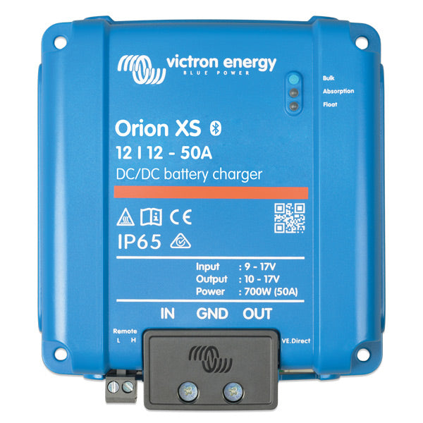 Victron Orion XS 12 - 12 50A DC-DC galvanisk lader set forfra med tilslutninger