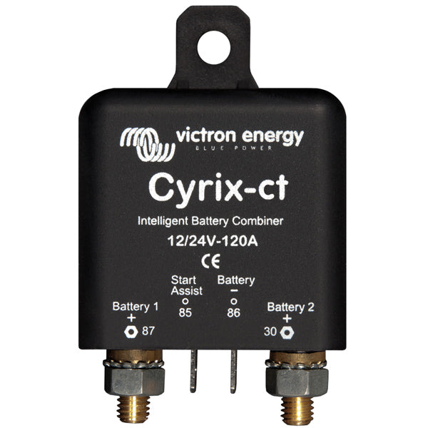 Victron Cyrix-CT mikroprocessor relæ set fra siden, monteret i bådinstallation