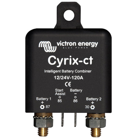 Victron Cyrix-CT mikroprocessor relæ set fra siden, monteret i bådinstallation