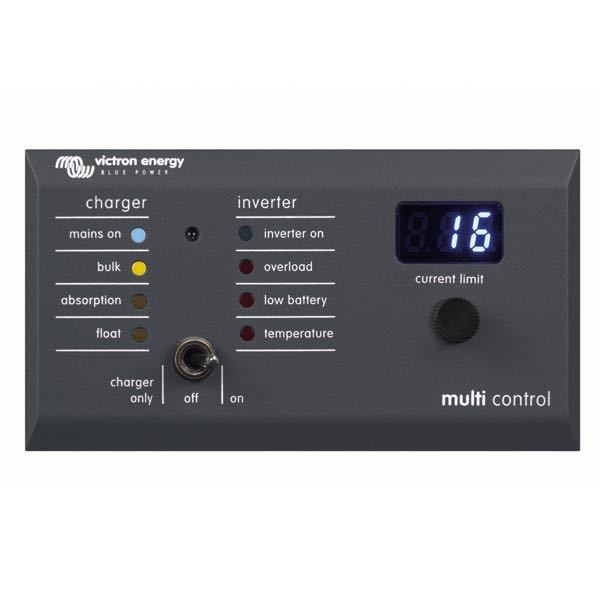 Victron Digital Multi Control kontrolpanel til MultiPlus og Quattro set forfra med tydelige knapper