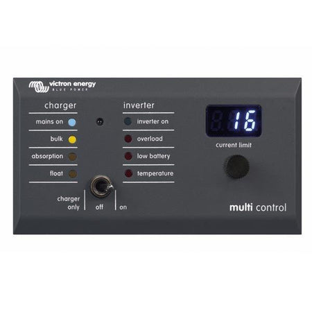 Victron Digital Multi Control kontrolpanel til MultiPlus og Quattro set forfra med tydelige knapper