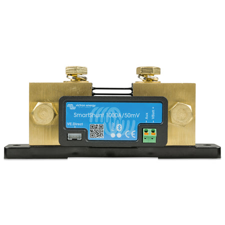 Victron SmartShunt 300Amp 50mV set fra siden med tilslutninger.