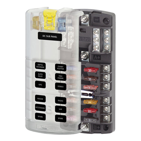 Blue Sea Systems sikringsholder set forfra med 2x6 sikringer