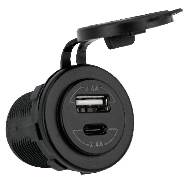 Close-up af 1852 USB A & C stik til 12/24V anvendelse