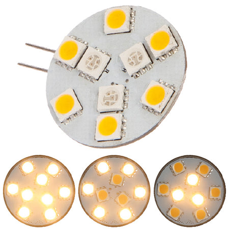 Nautecled G4 LED pære set fra siden med 3 trin og side pin.