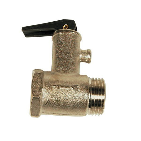 Quick sikkerhedsventil 1/2" 6 bar, set fra siden, klar til installation i varmtvandsbeholder.