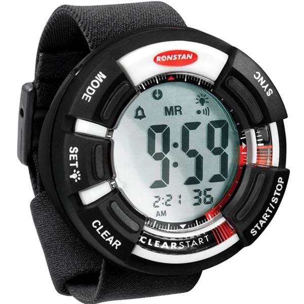 Ronstan clear start racer timer i nært billede, fremhæver digitale tal og knapper