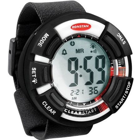 Ronstan clear start racer timer i nært billede, fremhæver digitale tal og knapper
