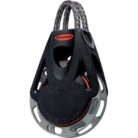 Ronstan Orbit skraldeblok serie 40 set fra siden, klar til montering på båd.