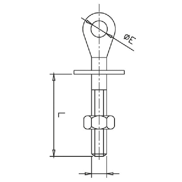 1852 øjebolt monteret på båd, detaljeret visning af L-53mm