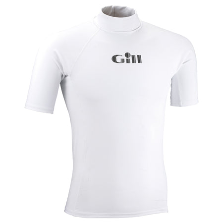 Gill junior rash t-shirt i hvid, set forfra på hvid baggrund