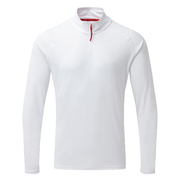 Gill UV langærmet T-shirt i hvid, set forfra med lynlås