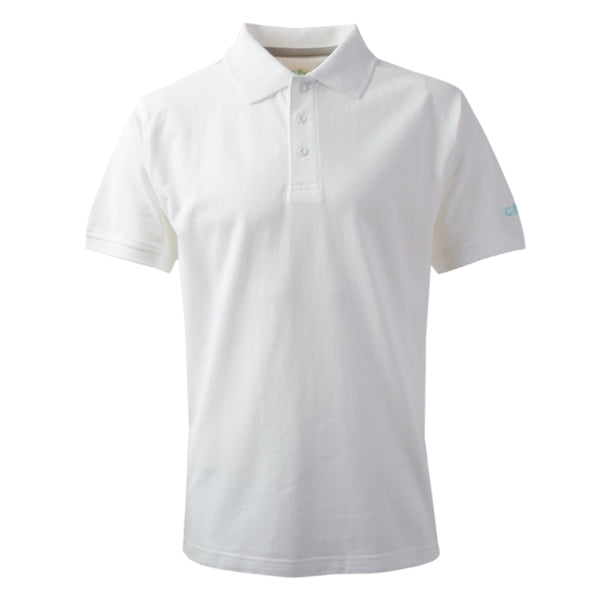 Gill herre pique polo i hvid farve, størrelse S, set forfra.