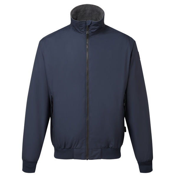 Gill CR01 Crew jakke i navy, set forfra med lynlås og logo.