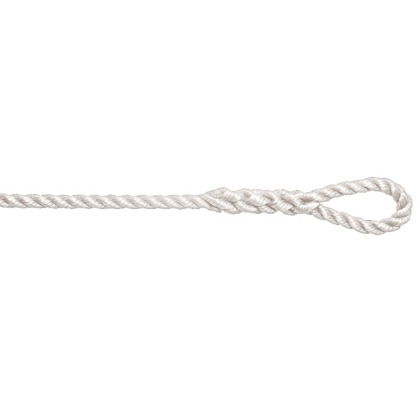 Robline twisted fenderline i hvid, 8mm tykkelse, 2m lang, set forfra.
