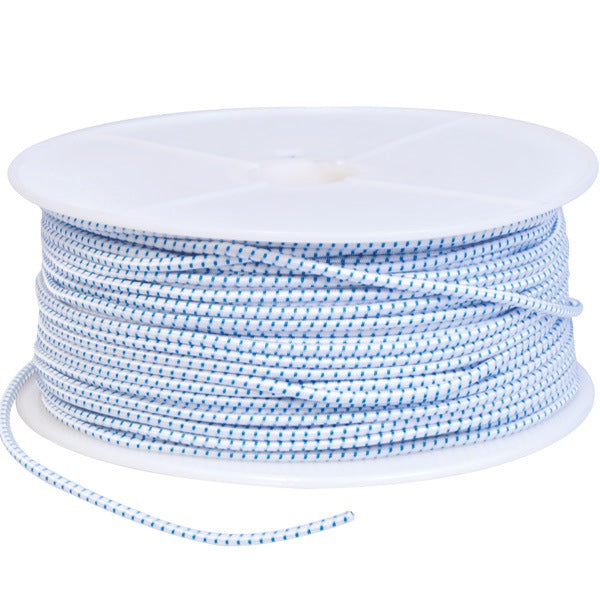 SeaTec elastiksnor i hvid/sort farve, set på rulle med 10mm tykkelse.