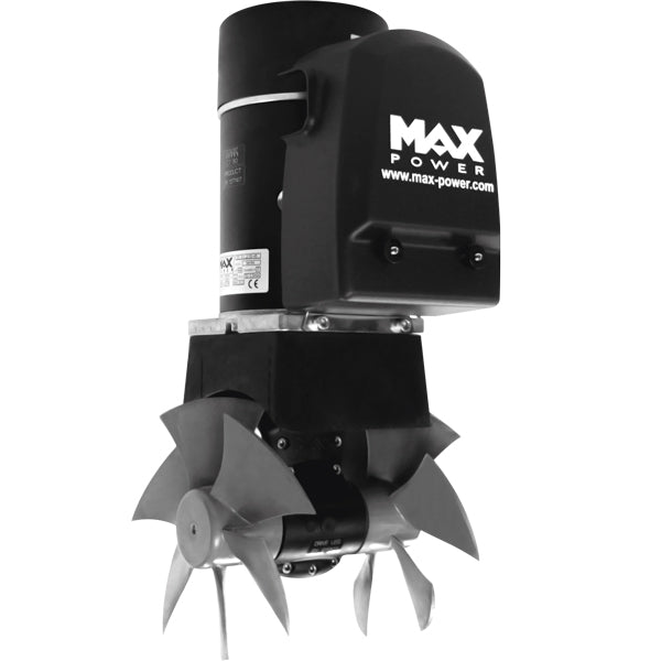 Max Power CT80 12V composit bovpropel set forfra, klar til montering på båd.