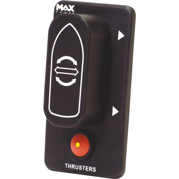 Max Power joystick til bovpropel i nærbillede, viser design og funktionalitet.