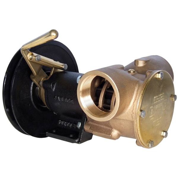 Jabsco manuel impellerpumpe med magnetkobling set forfra, ideel til kølevandssystemer.
