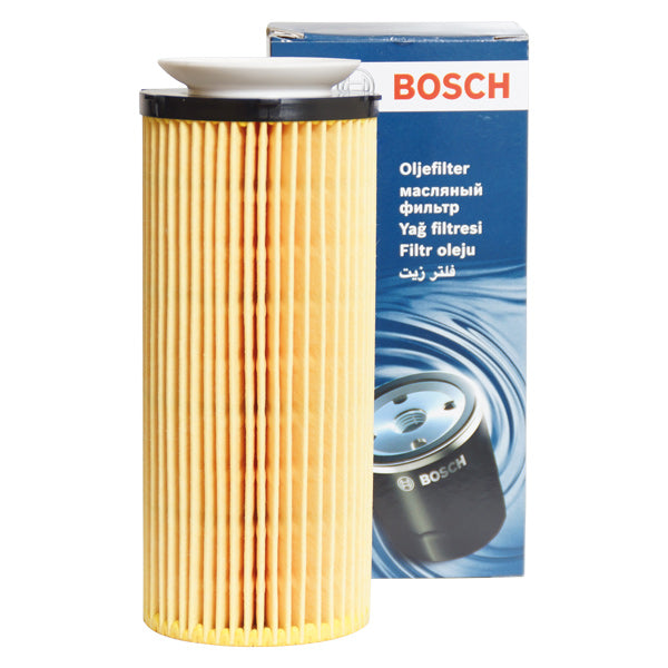Bosch oliefilter P7094, vist fra siden med detaljeret label