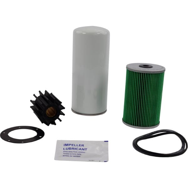 Sidevinklet billede af SeaTec Yanmar Servicekit med essentielle dele