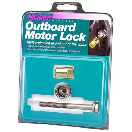McGard lås til bådmotor, set i detaljeret vinkel.