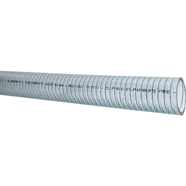 Klar SeaTec slange med stålspiral, 28mm, rulle 3m, set fra siden
