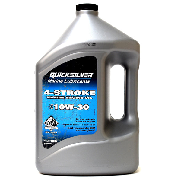 Quicksilver 10W-30 motorolie i 4 liters emballage set forfra