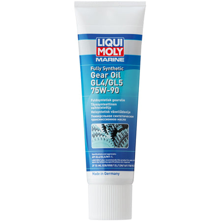 Liqui Moly marine gearolie 75W-90 i 250ml flaske, set fra siden