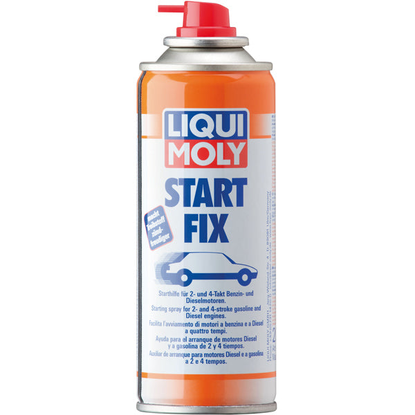 Liqui Moly Start Fix Starthjælp i tæt påbillede, med klar spraydåse.