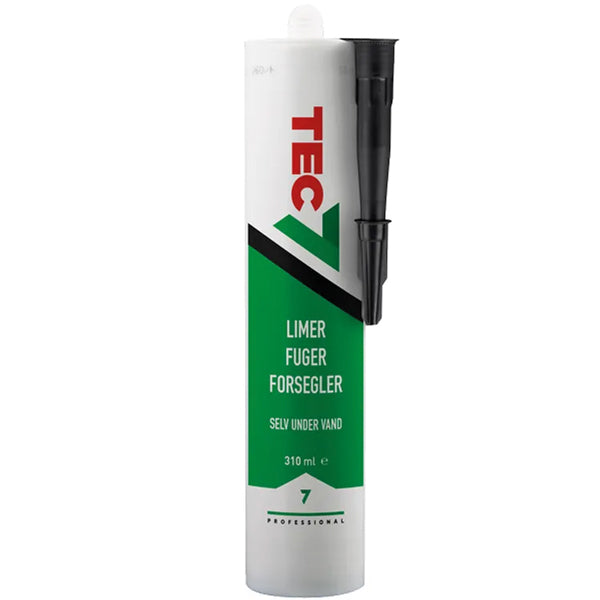 Tec7 X-Seal flex fugemasse i sort farve, præsenteret i 310 ml patron.