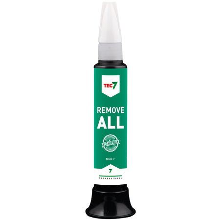Tec7 Remove All flaske set fra fronten med label synlig.