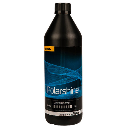 Mirka, Polarshine liquid nano voks 1 L, set fra siden med label og flaske.