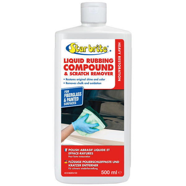 Star Brite flydende Rubbing Heavy Duty 500 ml flaske stående på en båd overflade