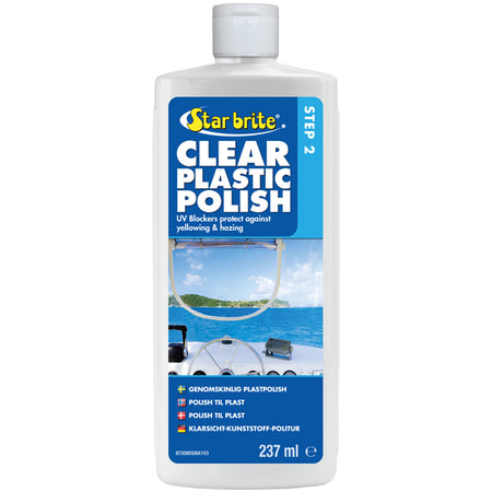Star Brite Clear Plastic Polish Step 2 i 250 ml flaske set forfra