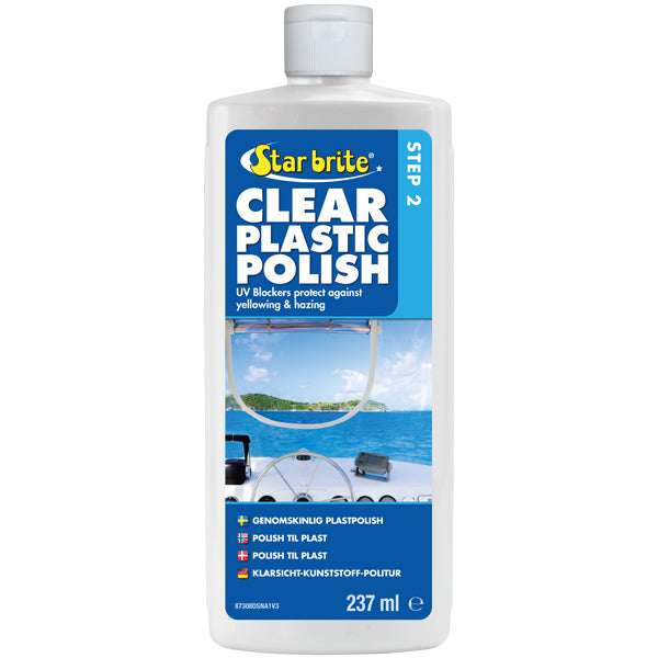 Star Brite Clear Plastic Polish Step 2 i 250 ml flaske set forfra
