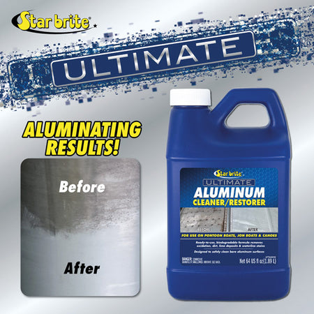 Flaske med Star Brite Aluminium Cleaner, set forfra på en hvid baggrund.