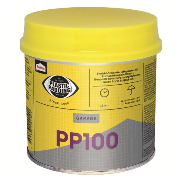 Plastic Padding 100 letvægtsspartel i 460 ml, set fra forsiden med hætte og label.