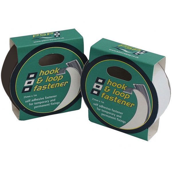 Hvid PSP hook & loop fastener velcro tape på rulle med mål 25mm x 1m