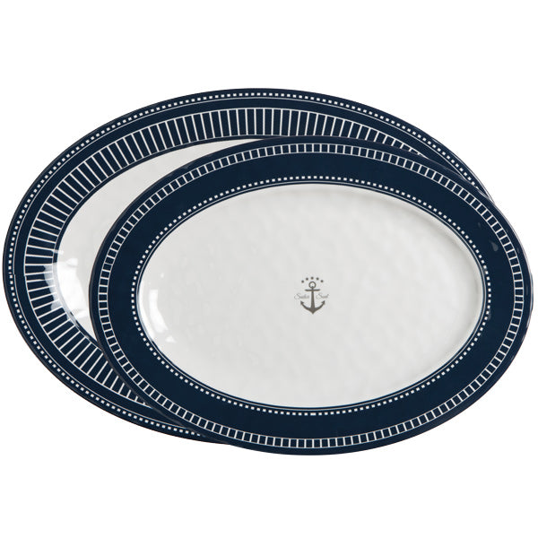 Marine Business Sailor Soul oval serveringsfade i blåt og hvidt, set fra oven.