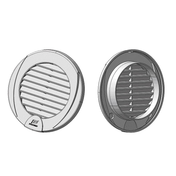 Nuova Rade ventilgælle Ø3"-76mm i hvid farve, præsenteret på en båd