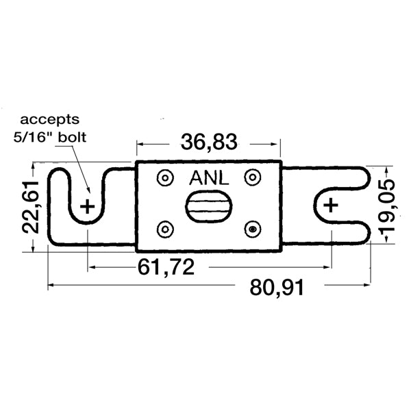 Monteret i et panel, SeaTec sikring 150 Amp ANL i brug på båd.