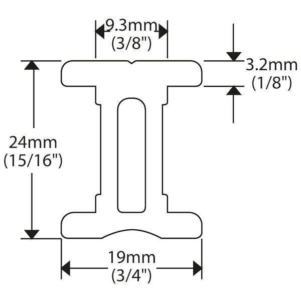 Ronstan 19mm i-skinne set fra siden med skødevogn