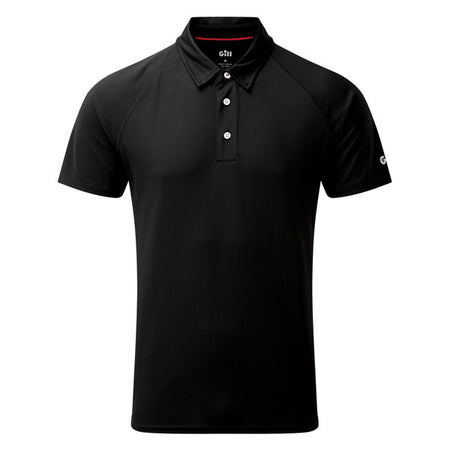 Gill UV008 polo i sort set forfra med detaljer i stoffet