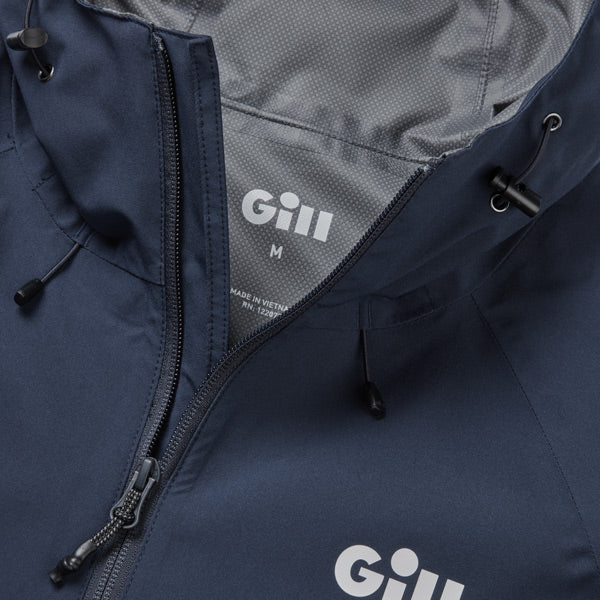 Gill Voyager Jakke i navy, detaljeret nærbillede af lynlåsen
